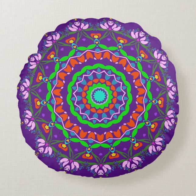Coussins Ronds Peuple Violet Plaisir Boho Tour Jeter Oreiller (Devant)