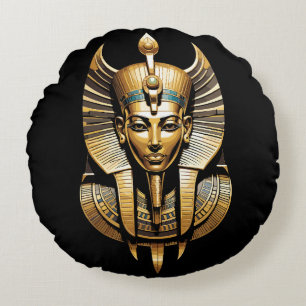 Coussins Ronds Pharaon doré avec coiffe royale Art