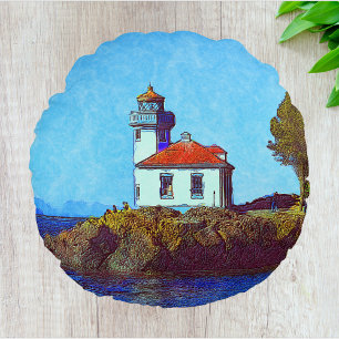 Coussins Ronds Phare de Lime Kiln sur le port de vendredi