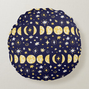 Coussins Ronds Phases Lune Étoiles Arrière - plan Vintage