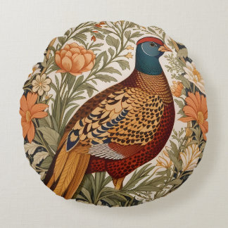 Coussins Ronds Pheasant Vintage Floral William Morris Inspired 