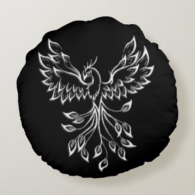Coussins Ronds Phénix s'élève sur fond noir (Dos)