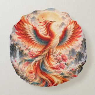 Coussins Ronds Phoenix Coloré avec Fleurs de Cerisier – La Chine