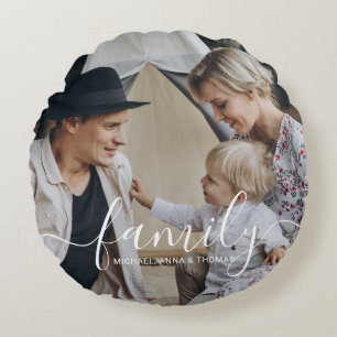 Coussins Ronds Photo de famille personnalisée avec nom personnali