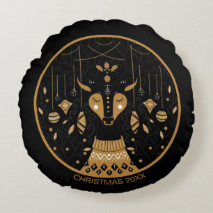 Coussins Ronds Photo de Noël personnalisée aux rennes