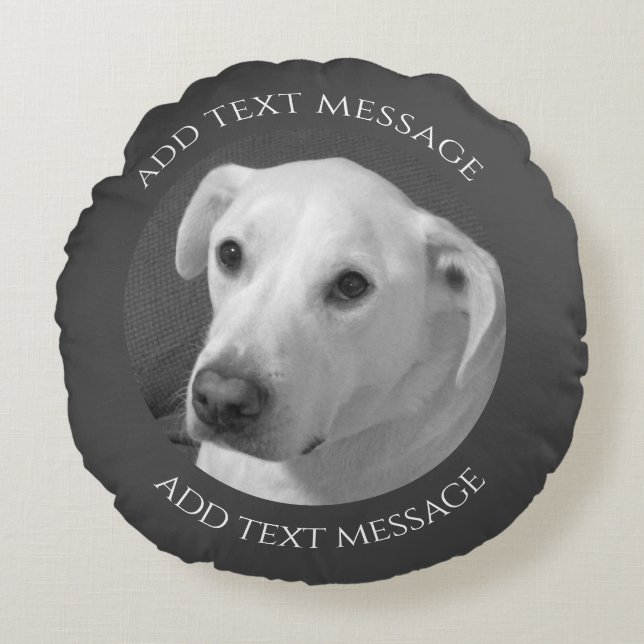 Coussins Ronds Photo en noir et blanc d'un beau chien à l'âne (Devant)