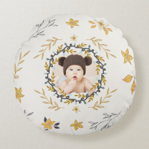 Coussins Ronds Photo floral cerf jaune crème Noël