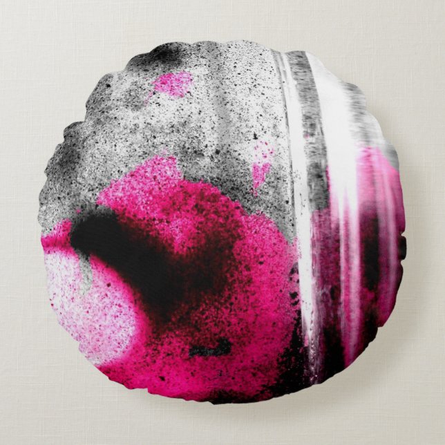 Coussins Ronds Photo Fuchsia Abstraite, gris et gris noir (Devant)