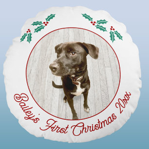 Coussins Ronds Photo personnalisé de Noël du chiot chien pour la