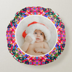 Coussins Ronds Photo personnalisée Joyeux Décor Dopamine de Noël