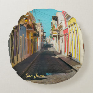 Coussins Ronds Photographie de la rue pavée de vieux San Juan