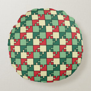 Coussins Ronds Pièces de puzzle géométrique rouge vert Motif