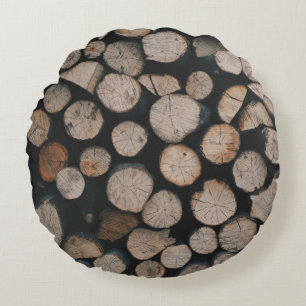 Coussins Ronds Pile de bois brun