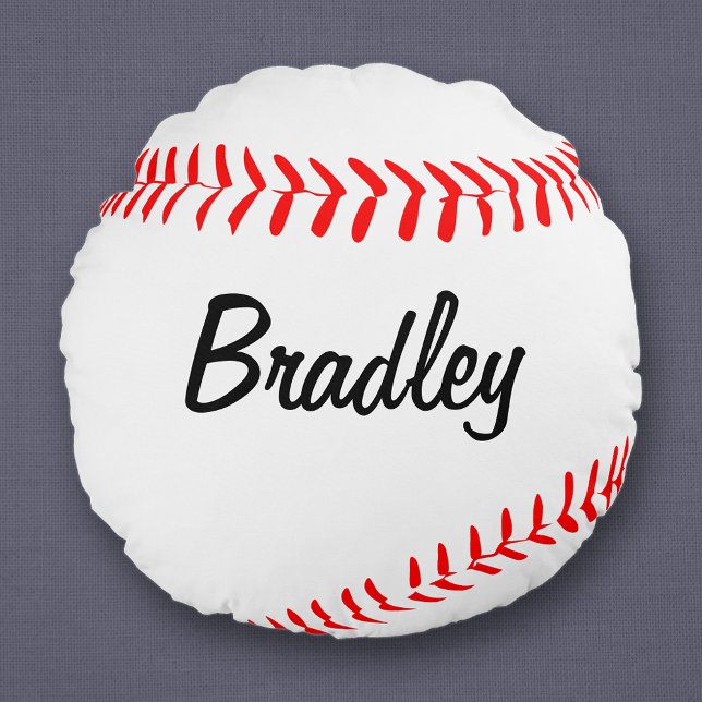 Coussins Ronds Pilote de base-ball rond personnalisé (Round baseball pillow with custom player name or text)