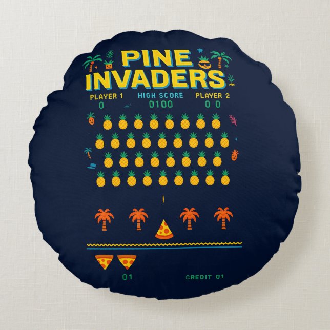 Coussins Ronds Pine Invaders-Pineappy Empire Retro Games Series (Devant)