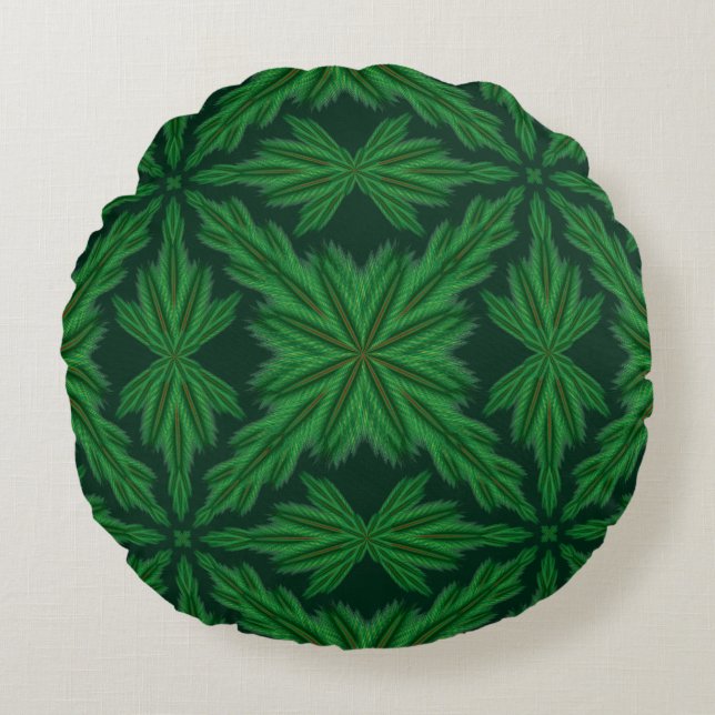Coussins Ronds Pine Mandala Forêt ronde oreiller à lancer (Devant)