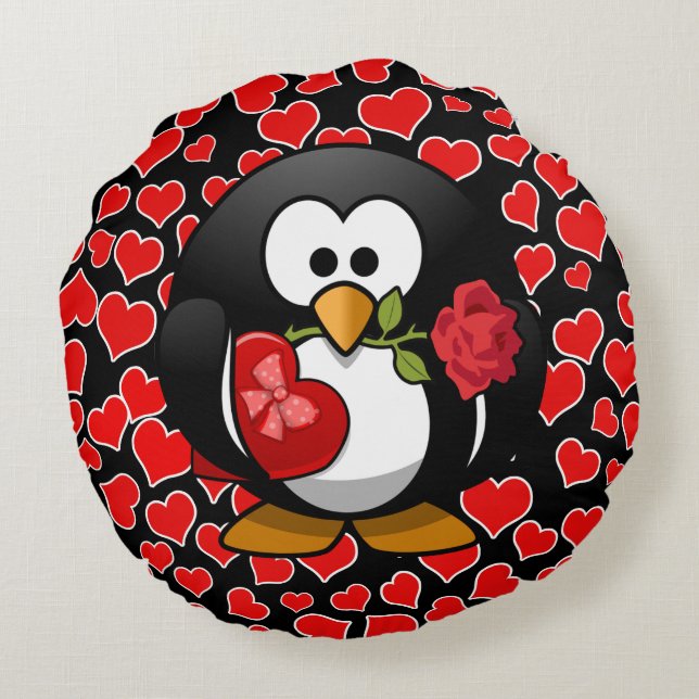 Coussins Ronds Pingouin d'amour rayé Valentine (Dos)