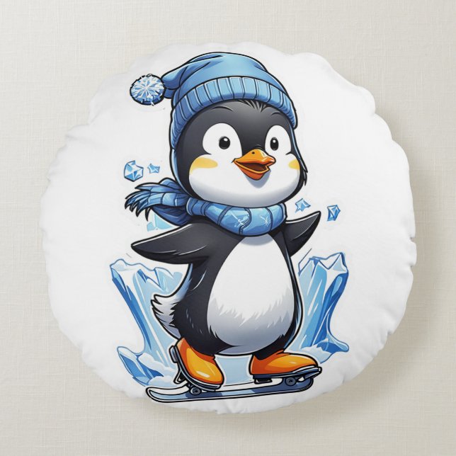 Coussins Ronds Pingouin d'hiver prise de glace (Devant)