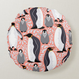 Coussins Ronds Pingouins empereurs et leurs petits sur un papier