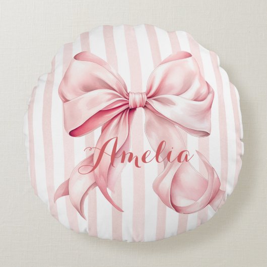 Coussins Ronds Pink Bow and Stripes Personalized (Devant)