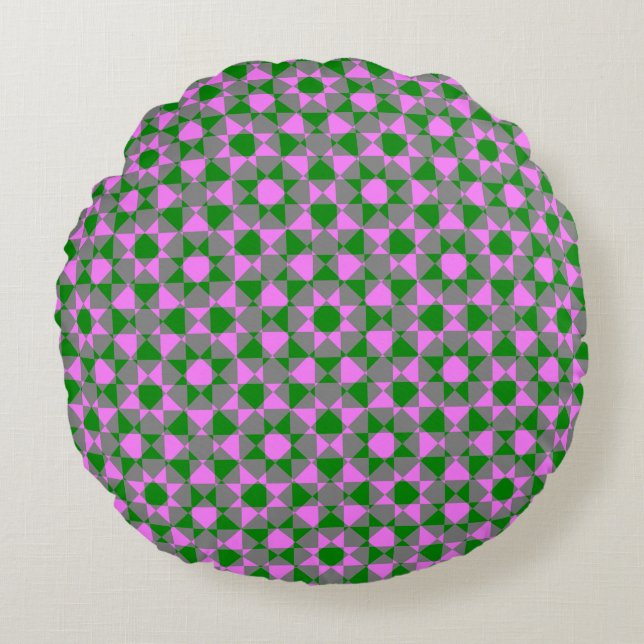 Coussins Ronds Pink Green Abstract Checker Square Pattern (Devant)