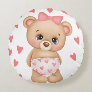 Coussins Ronds Pink Heart Print Teddy Bear Jeu d'oreiller
