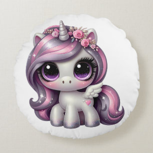 Coussins Ronds Pink parties scintillant pony licorne