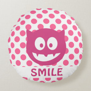 Coussins Ronds Pink Polka Dot Monster SMILE