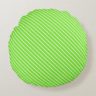Coussins Ronds Pinstripes diagonales - vert citron et blanc