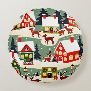 Coussins Ronds Pique-nique de Noël village de Noël