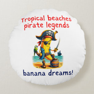 Coussins Ronds Pirate Banana Adventure Vibe sur Tropical Beach