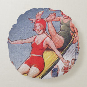 Coussins Ronds Piscine Fête Nage Vintage Été