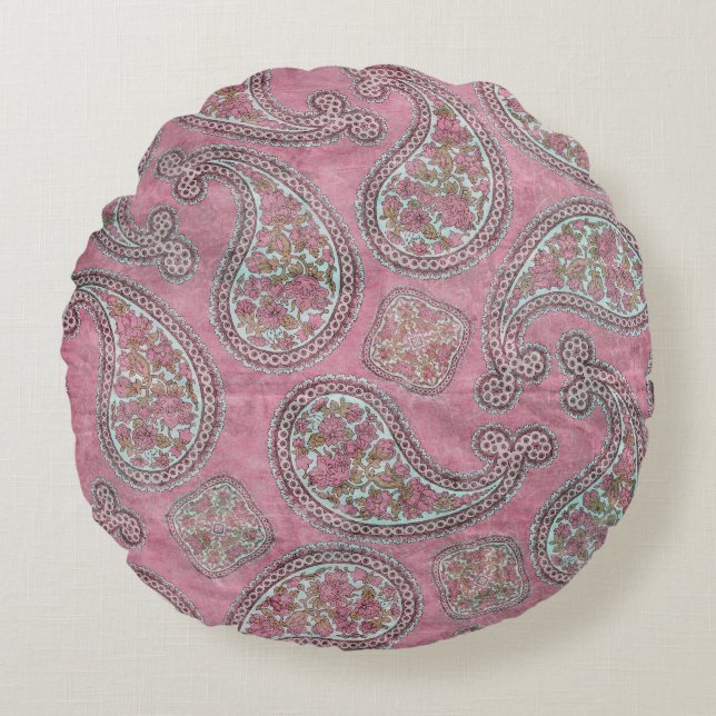 COUSSINS RONDS PISLEY À LA MINTE ROSE (Devant)