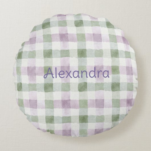 Coussins Ronds Pistachio Plaid Stripes Lavender Faux Glitter   (Devant)