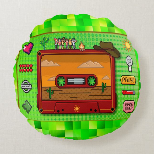 Coussins Ronds Pixel art denim  (Devant)