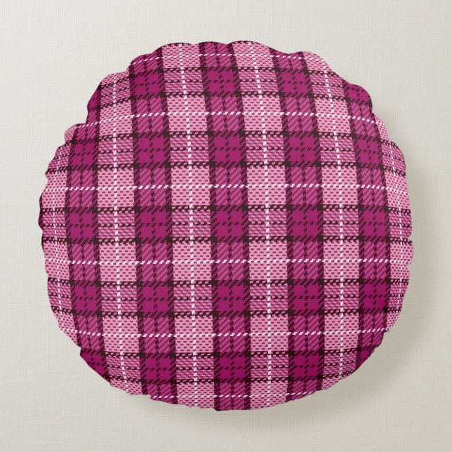 Coussins Ronds Pixel Plaid_Magenta-Black (Devant)
