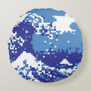 Coussins Ronds Pixel Tsunami bleu 8 bits Pixel Art
