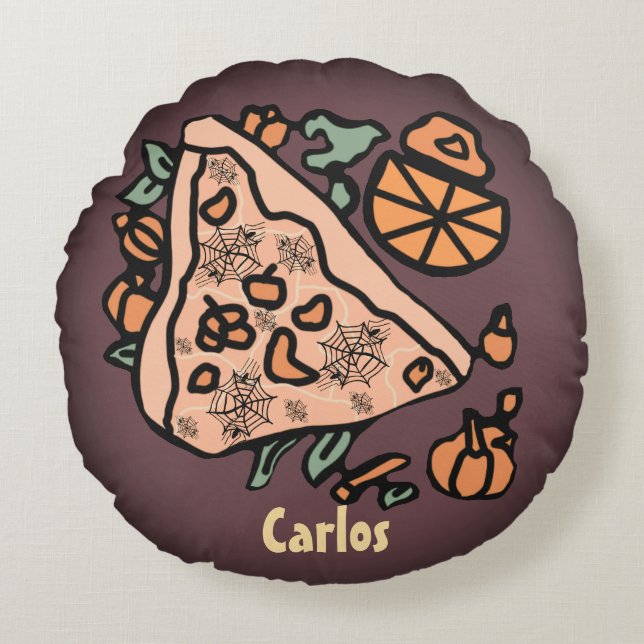 Coussins Ronds Pizza rétro avec torsion Citrouille (Devant)