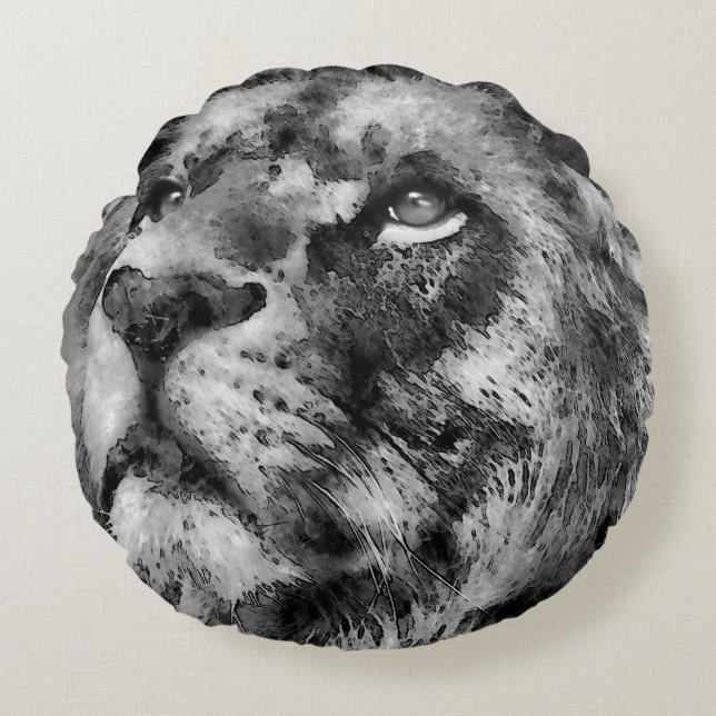 Coussins Ronds Placid Lion Face Argent (Devant)