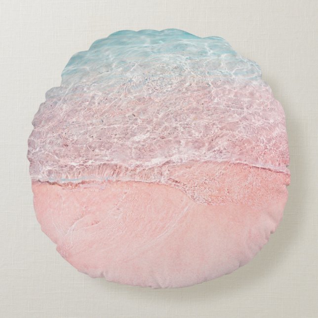 Coussins Ronds Plage rose et vague (Devant)