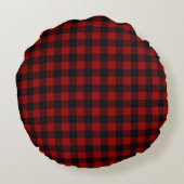 Coussins Ronds Plaid Buffalo Rouge et Noir Monogramme Personnalis (Dos)