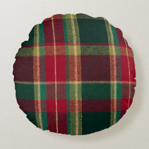 Coussins Ronds Plaid de Fêtes Vert Rouge Or Noël