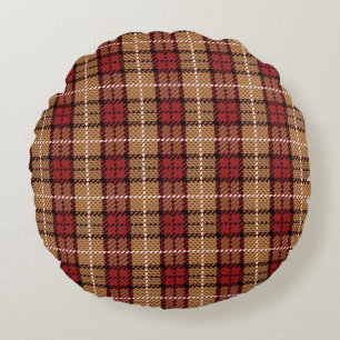 Coussins Ronds Plaid de pixel en rouge et or