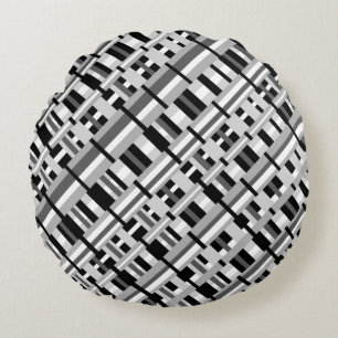 Coussins Ronds Plaid en noir blanc et gris diagonal