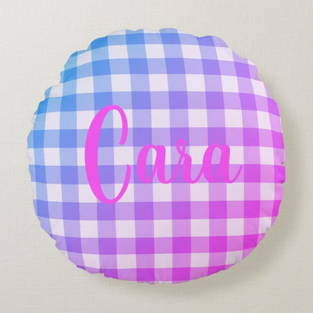 Coussins Ronds Plaid En vichy rose bleu moderne Nom simple (Devant)