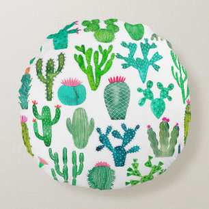 Coussins Ronds Plante de cactus aquarelle, fleur cactus illustra