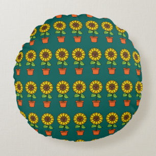 Coussins Ronds Plante de tournesol Kawaii dans un pot