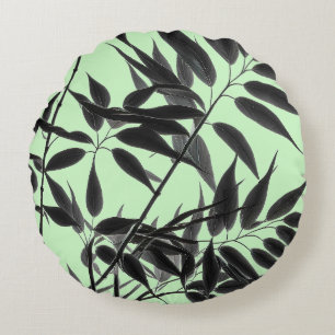 Coussins Ronds Plante en bambou noir et vert menthe