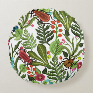 Coussins Ronds Plantes décoratifs et insectes : Design sans coutu