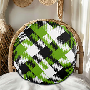 Coussins Ronds Plaques Tartan simples Vert néon